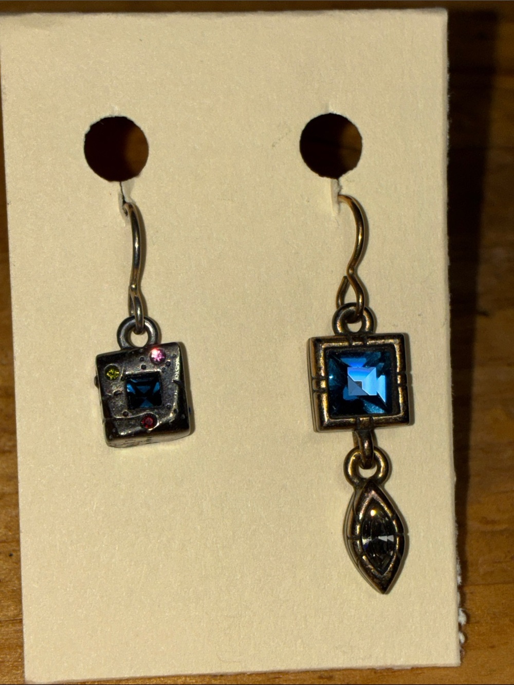 Patricia Locke Irregularly-shaped Blue Square Crystal Drop Earrings